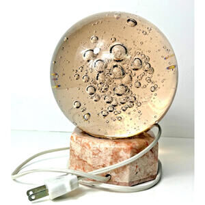 VTG Art Glass Rose Gold Pink Bubble Paperweight Round Sphere Orb w/base Lamp